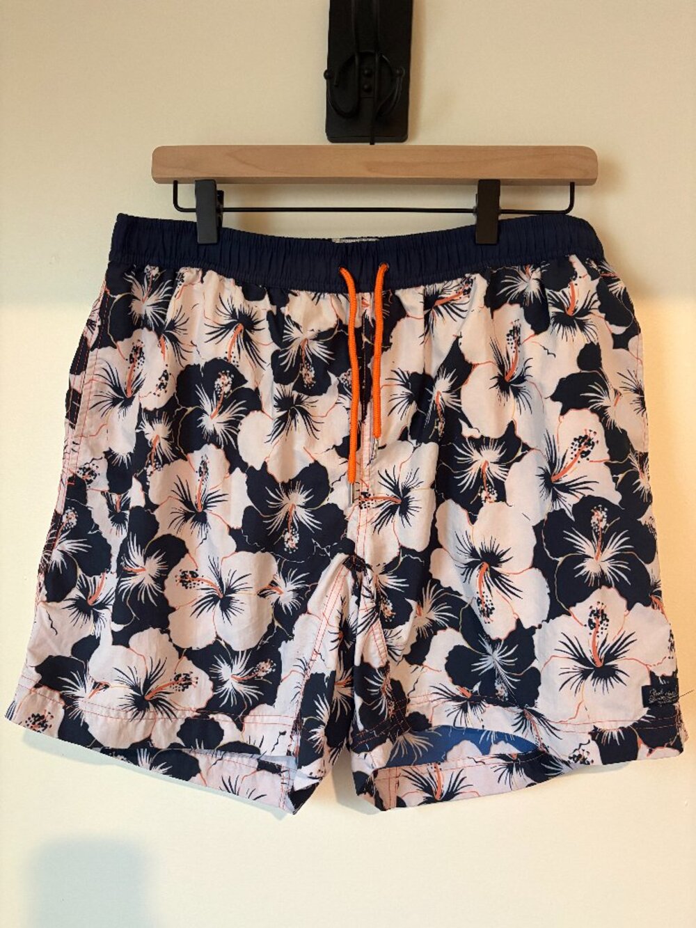 Paul Casual Dept Men's Floral Hibiscus Swim Trunks Board Shorts Navy Pink XL
